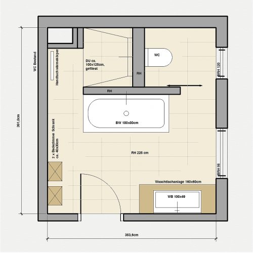 Planen. Badezimmer. Ein Grundriss, drei Varianten. – t-raumwerk