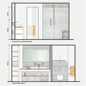 Planen. Badezimmer. Ein Grundriss, drei Varianten. – t-raumwerk